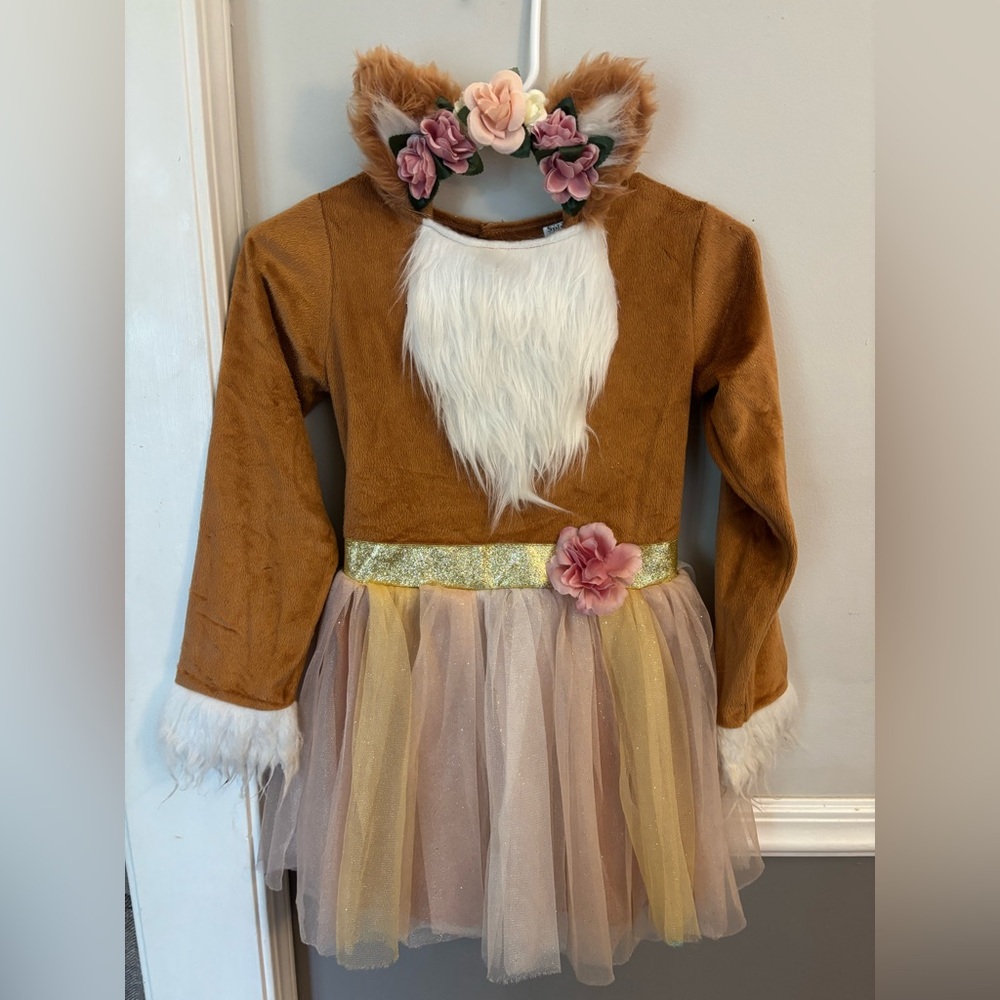 Spirit Halloween Brown and Gold Kids fox girls Costume with headband. Size M